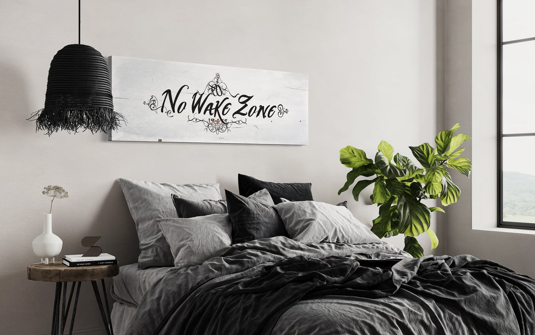 No Wake Zone Long Narrow Over Bed Framed Canvas Wall Art