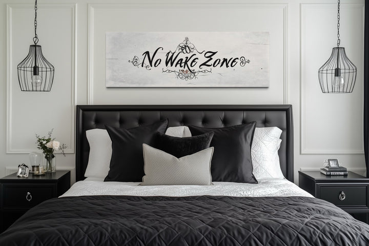 No Wake Zone Long Narrow Over Bed Framed Canvas Wall Art