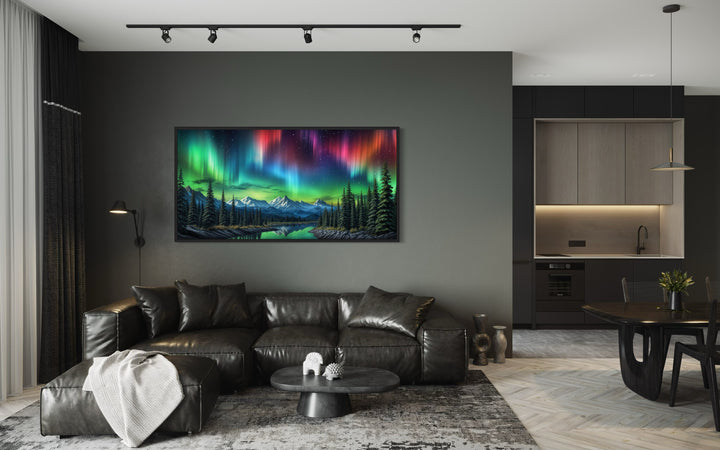 Northern Lights Over Arctic Mountains Framed Canvas Wall Art