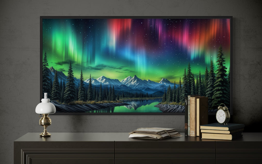 Northern Lights Over Arctic Mountains Framed Canvas Wall Art