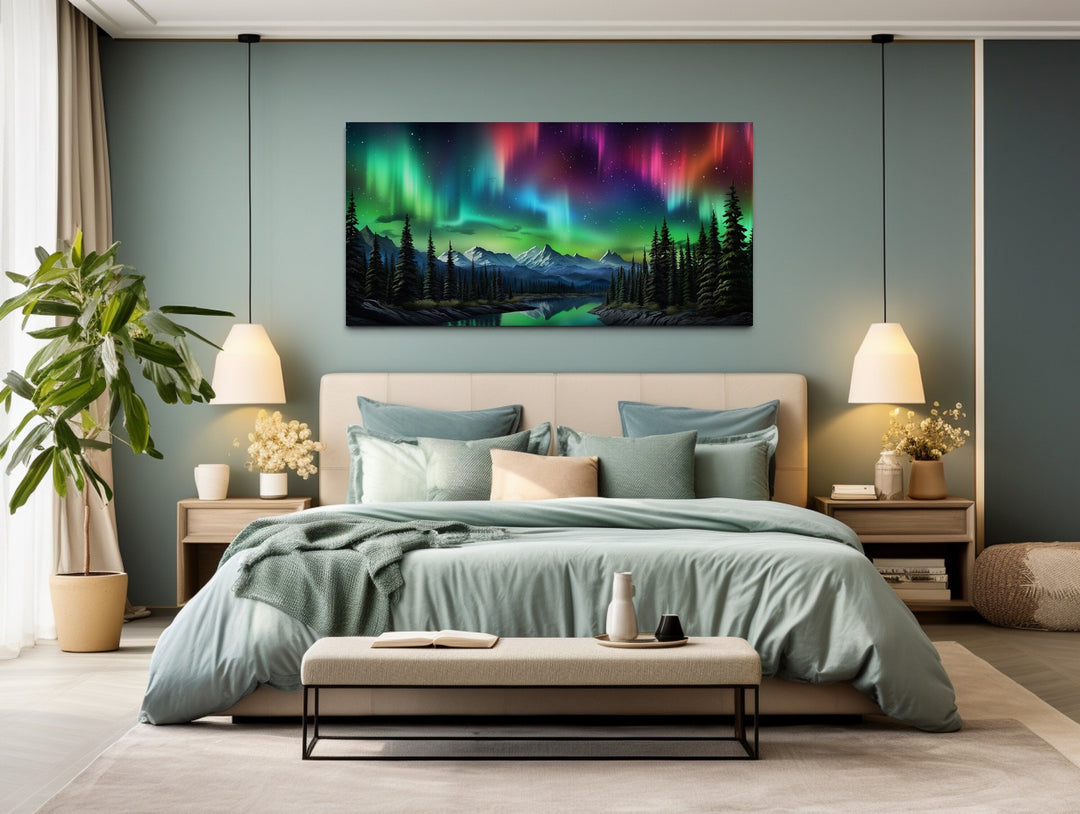 Northern Lights Over Arctic Mountains Framed Canvas Wall Art