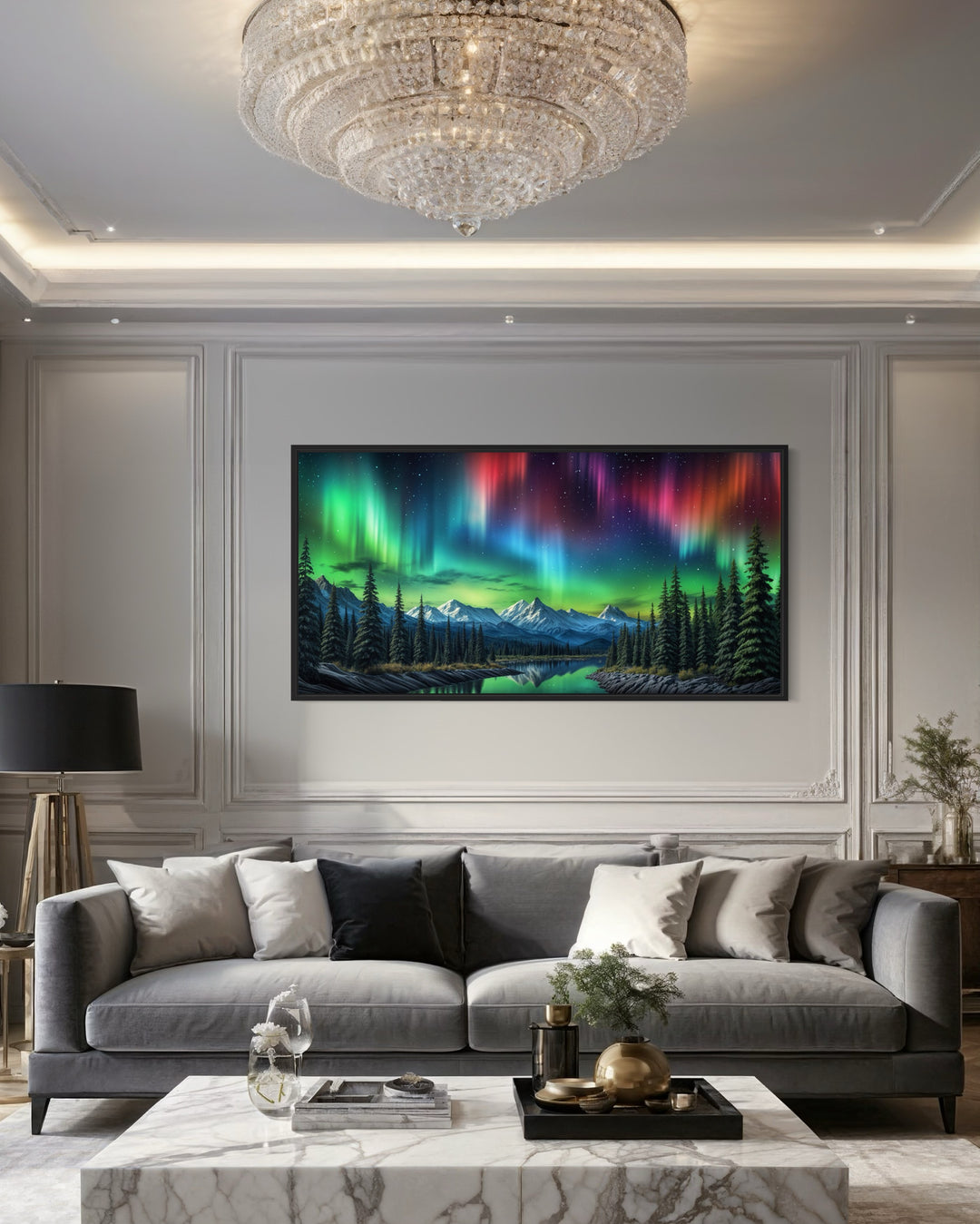 Northern Lights Over Arctic Mountains Framed Canvas Wall Art