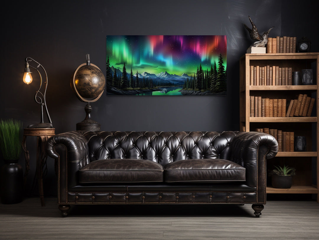 Northern Lights Over Arctic Mountains Framed Canvas Wall Art