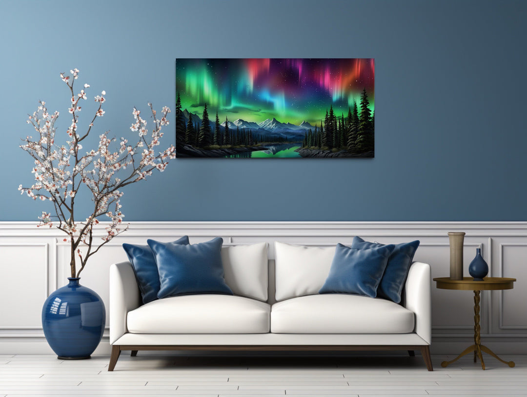 Northern Lights Over Arctic Mountains Framed Canvas Wall Art