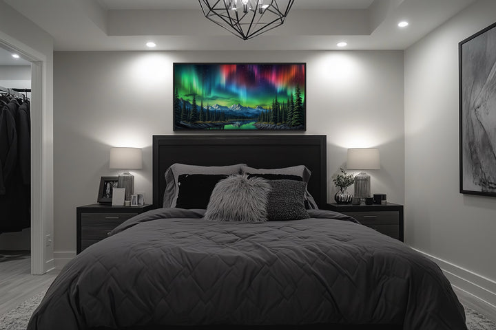 Northern Lights Over Arctic Mountains Framed Canvas Wall Art