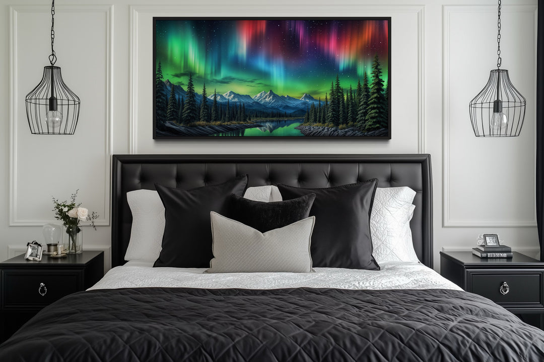 Northern Lights Over Arctic Mountains Framed Canvas Wall Art