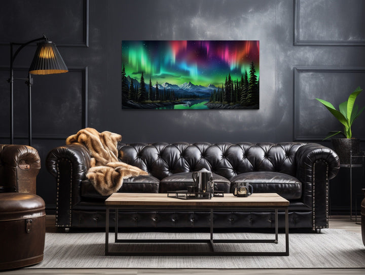 Northern Lights Over Arctic Mountains Framed Canvas Wall Art