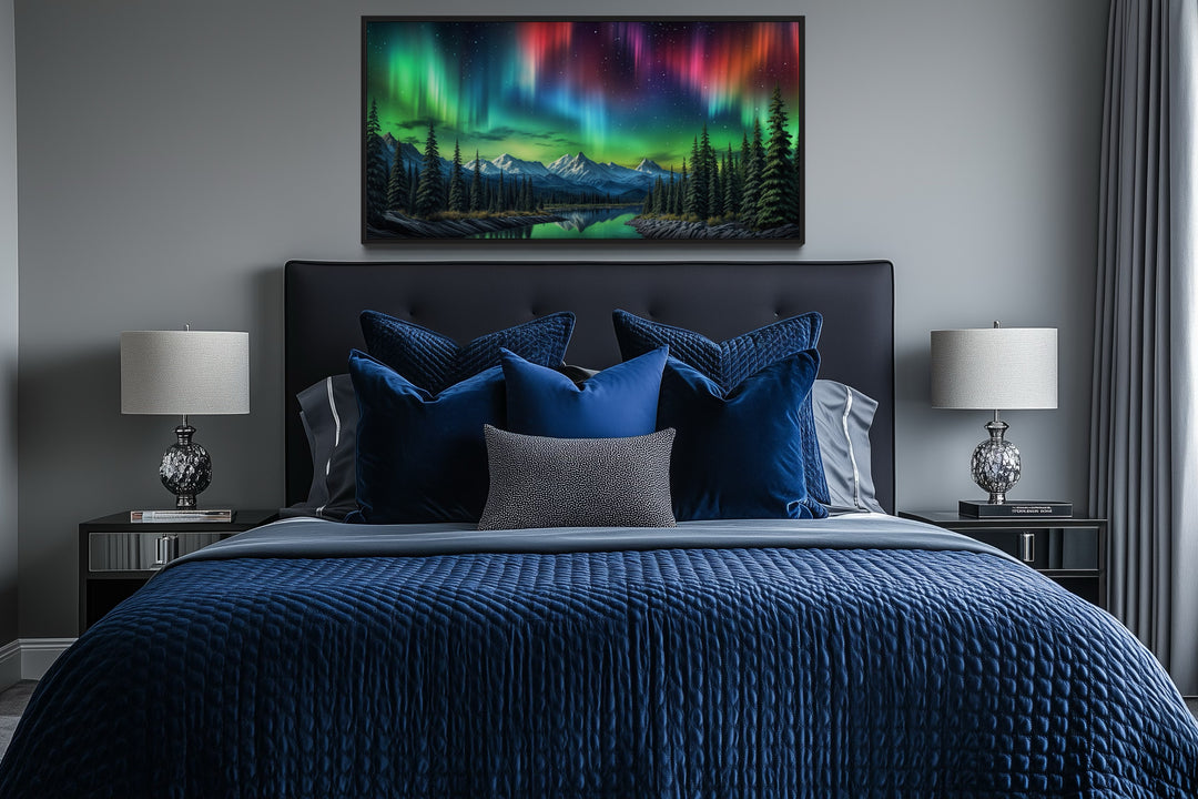 Northern Lights Over Arctic Mountains Framed Canvas Wall Art