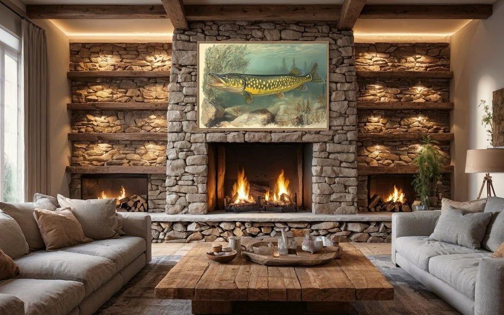 Northern Pike Vintage Fish Painting Framed Canvas Wall Art