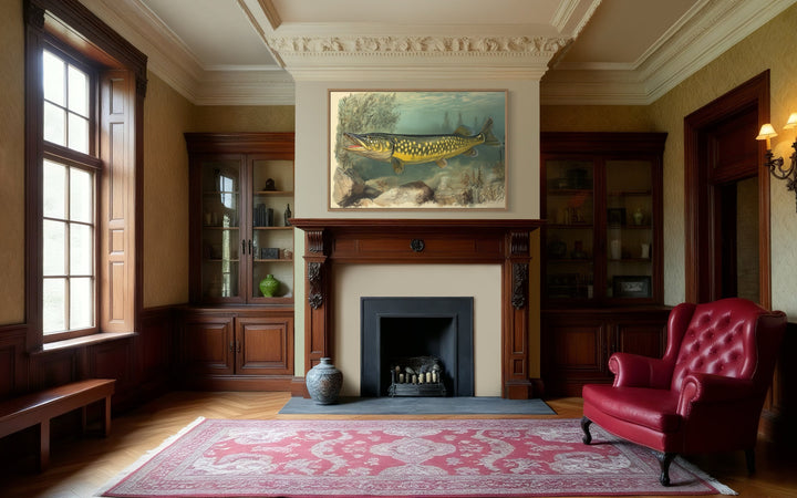 Northern Pike Vintage Fish Painting Framed Canvas Wall Art