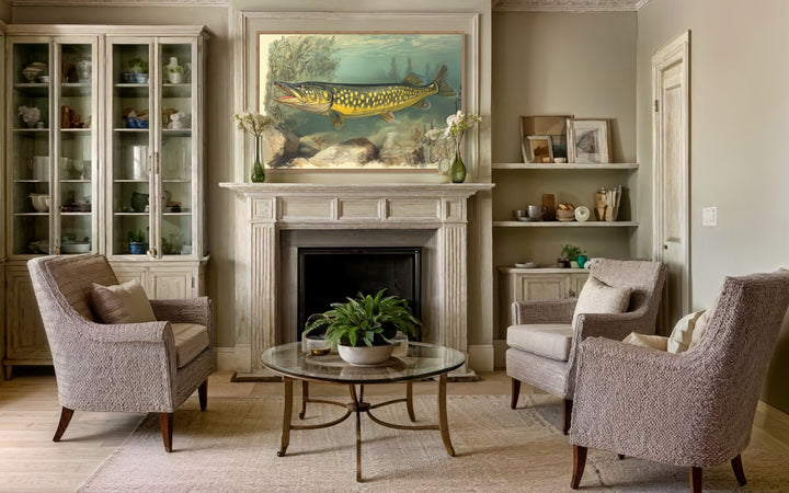 Northern Pike Vintage Fish Painting Framed Canvas Wall Art