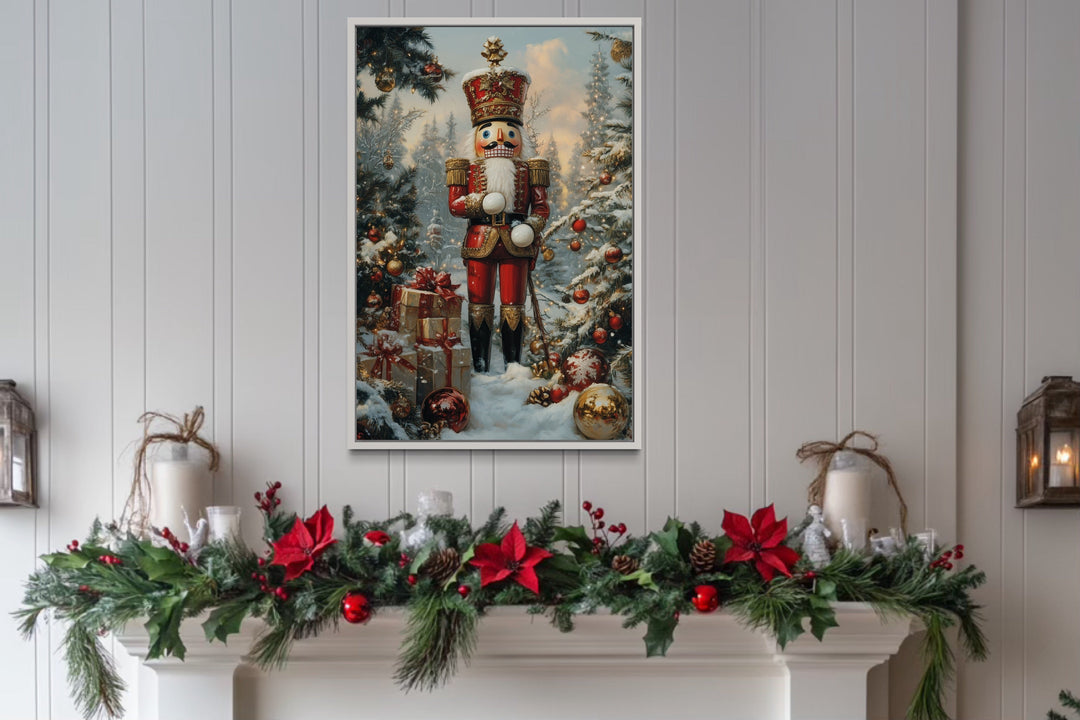 Nutcracker Under Christmas Tree Framed Canvas Wall Art