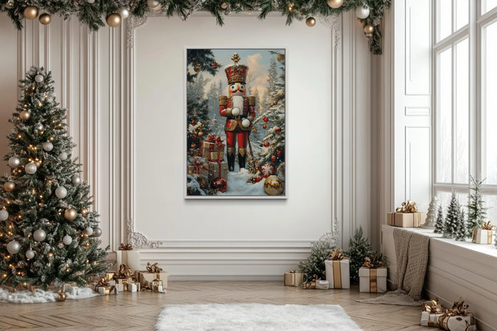 Nutcracker Under Christmas Tree Framed Canvas Wall Art