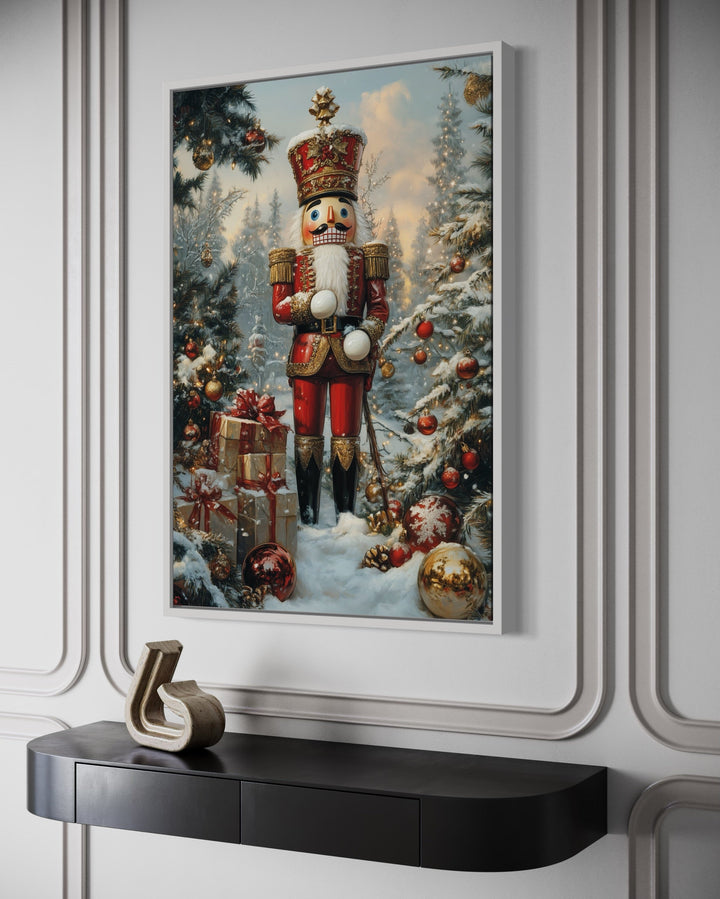 Nutcracker Under Christmas Tree Framed Canvas Wall Art