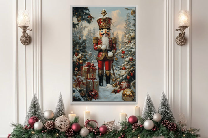 Nutcracker Under Christmas Tree Framed Canvas Wall Art