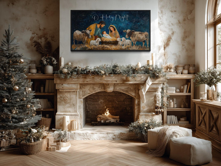 O Holy Night Christmas Nativity Framed Canvas Wall Art