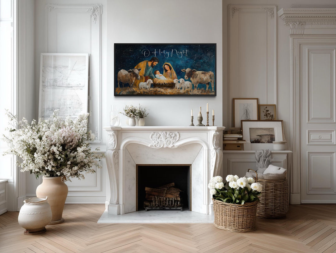 O Holy Night Christmas Nativity Framed Canvas Wall Art