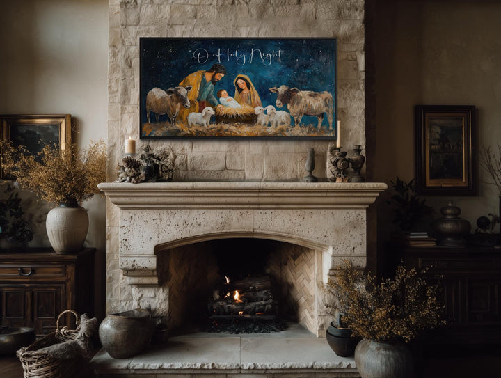 O Holy Night Christmas Nativity Framed Canvas Wall Art