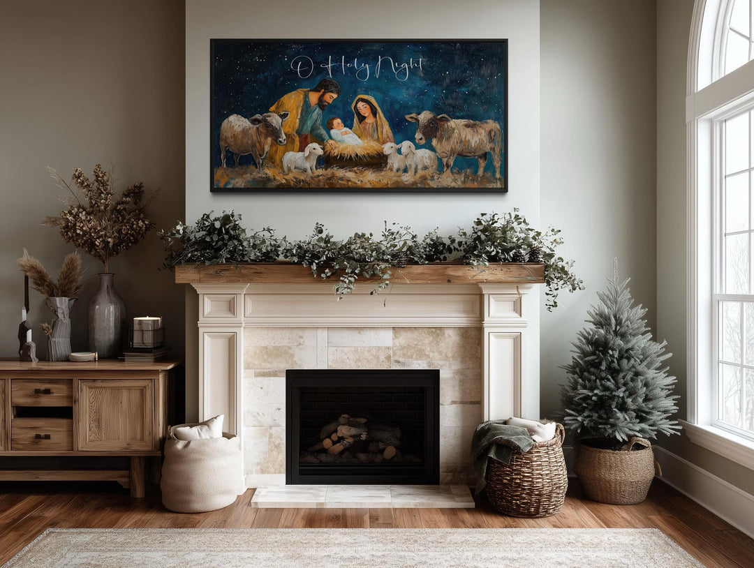 O Holy Night Christmas Nativity Framed Canvas Wall Art