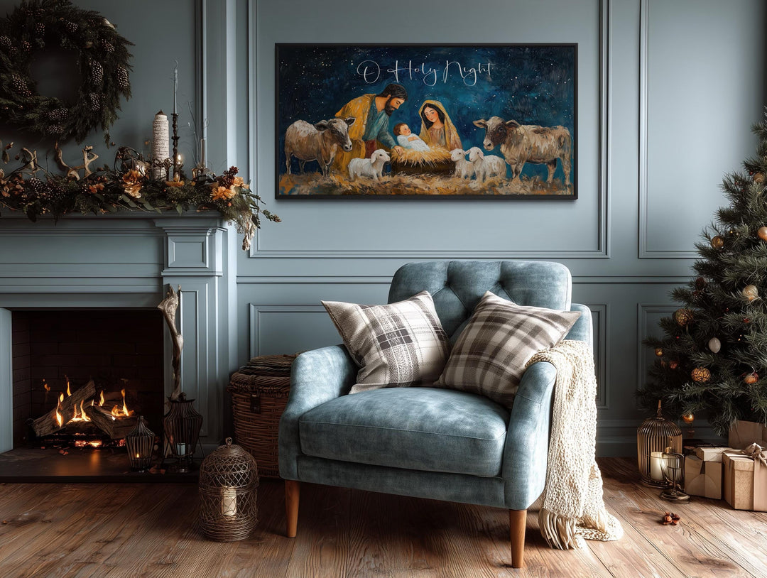 O Holy Night Christmas Nativity Framed Canvas Wall Art