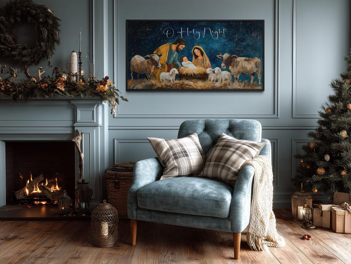 O Holy Night Christmas Nativity Framed Canvas Wall Art