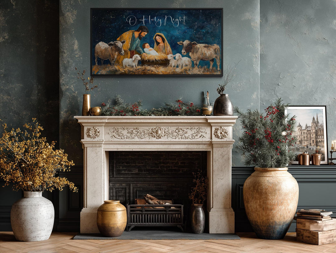 O Holy Night Christmas Nativity Framed Canvas Wall Art