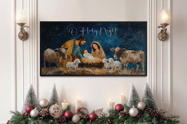 O Holy Night Christmas Nativity Framed Canvas Wall Art