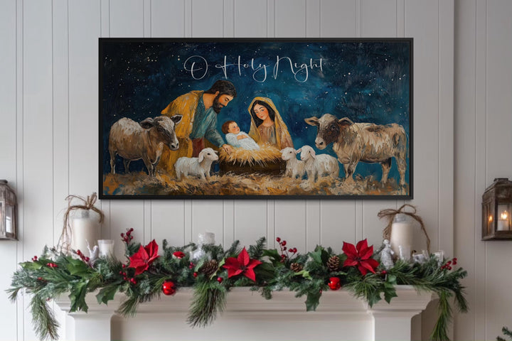 O Holy Night Christmas Nativity Framed Canvas Wall Art