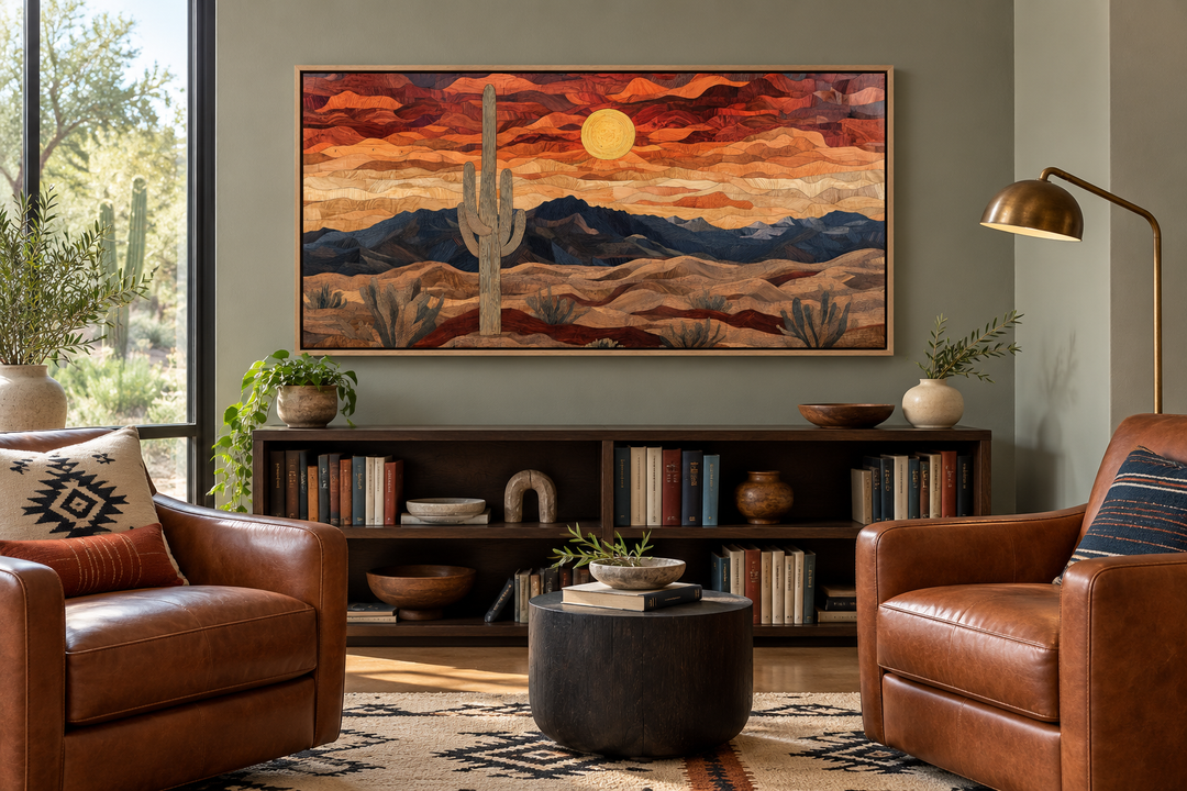 Rustic Wood Style Desert Framed Canvas Wall Art