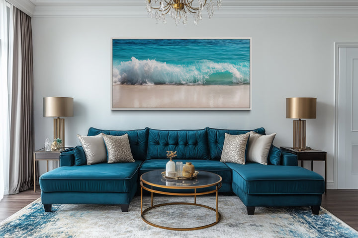 Ocean Wave On The Beach Photography Coastal Framed Canvas Wall Art