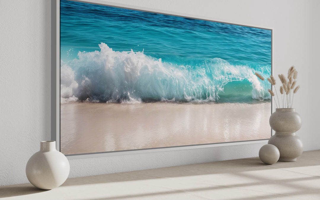 Ocean Wave On The Beach Photography Coastal Framed Canvas Wall Art