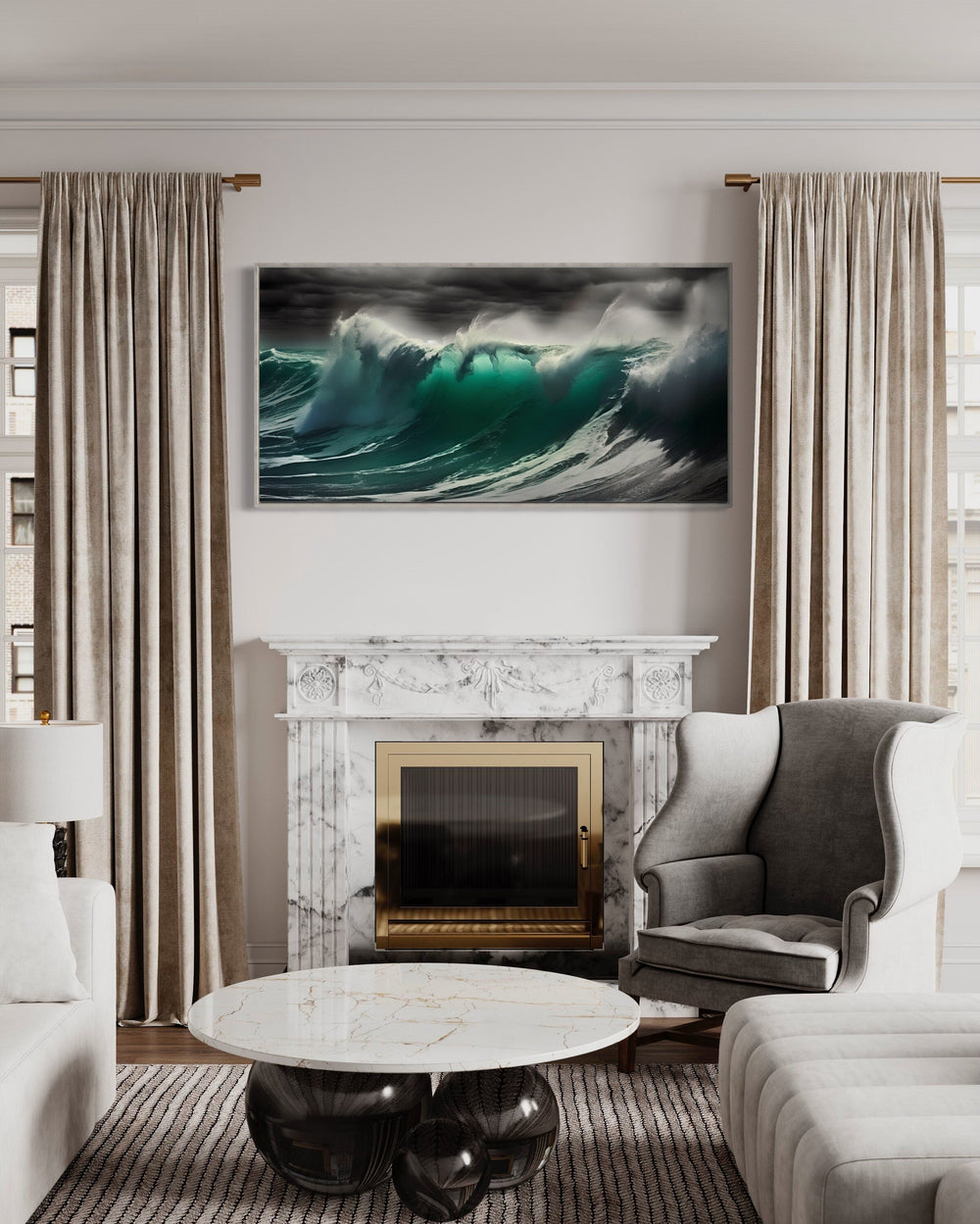 Ocean Wave Photography Framed Canvas Wall Art