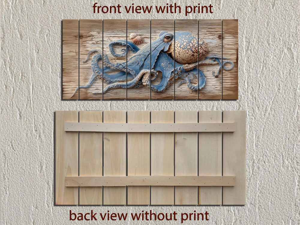 Octopus On Driftwood Painting Distressed Wood Wall Art