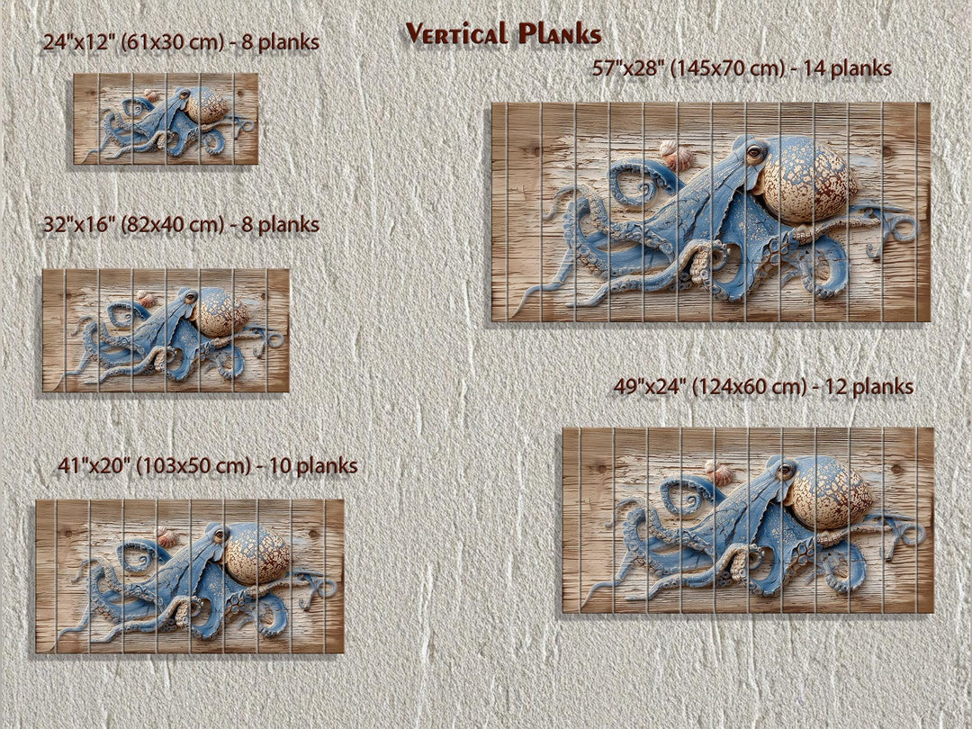 Octopus On Driftwood Painting Distressed Wood Wall Art