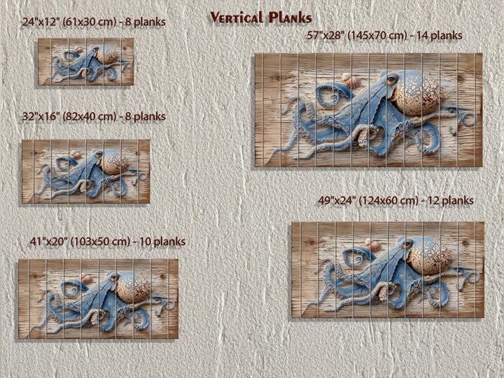 Octopus On Driftwood Painting Distressed Wood Wall Art