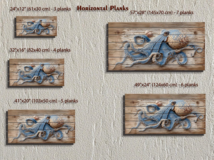 Octopus On Driftwood Painting Distressed Wood Wall Art