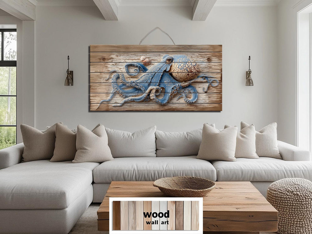 Plaque murale pieuvre géante en bois flotté faite main en