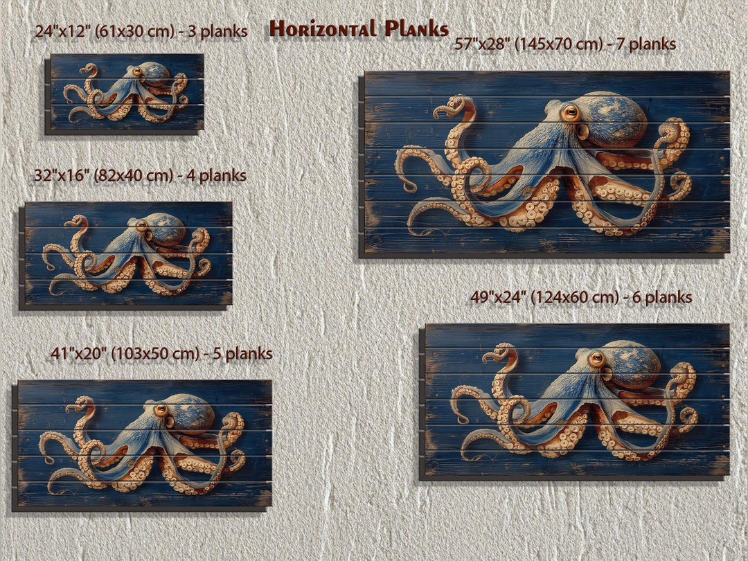Octopus On Navy Blue Distressed Wood Wall Art