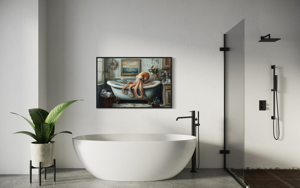 Octopus in a Bathtub Framed Canvas Wall Art