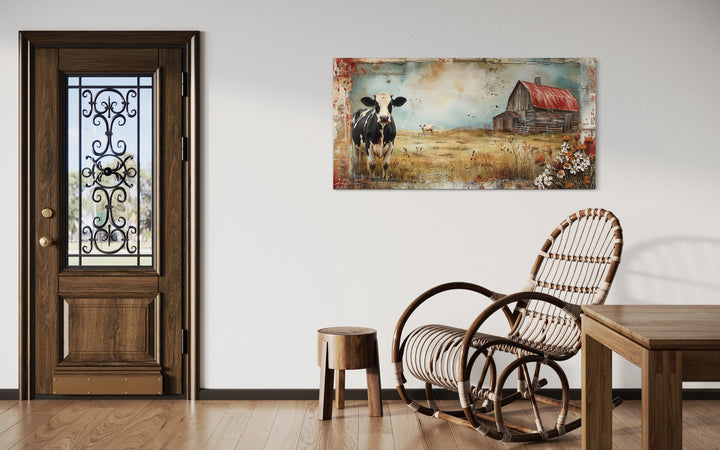 Old Barn And Cows On The Farm Rustic Framed Canvas Wall Art