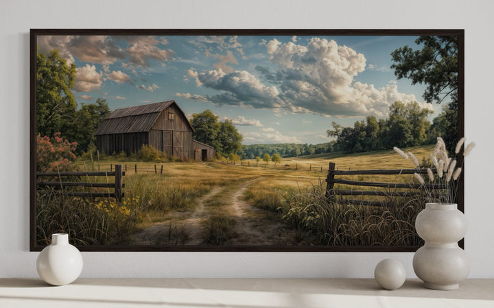 Old Barn In The Farm Landscape Framed Canvas Wall Art