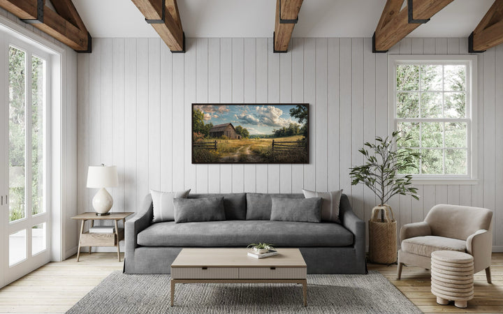 Old Barn In The Farm Landscape Framed Canvas Wall Art