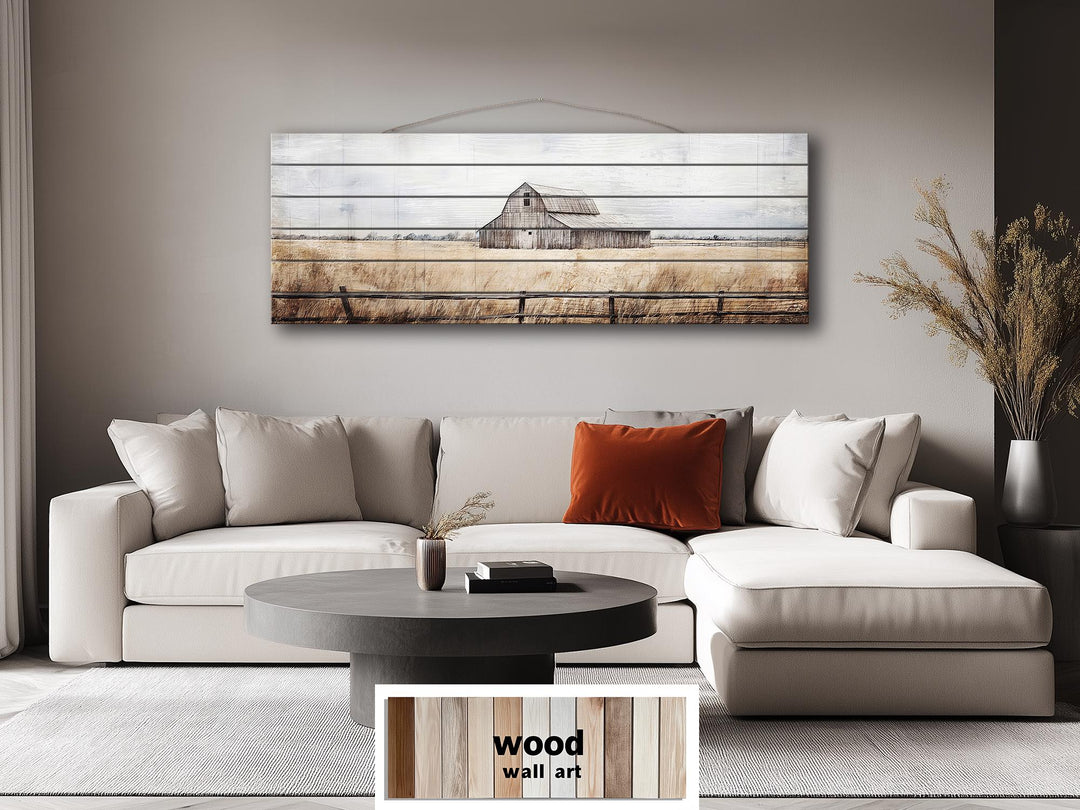 Old Barn Long Horizontal Rustic Distressed Wood Wall Art