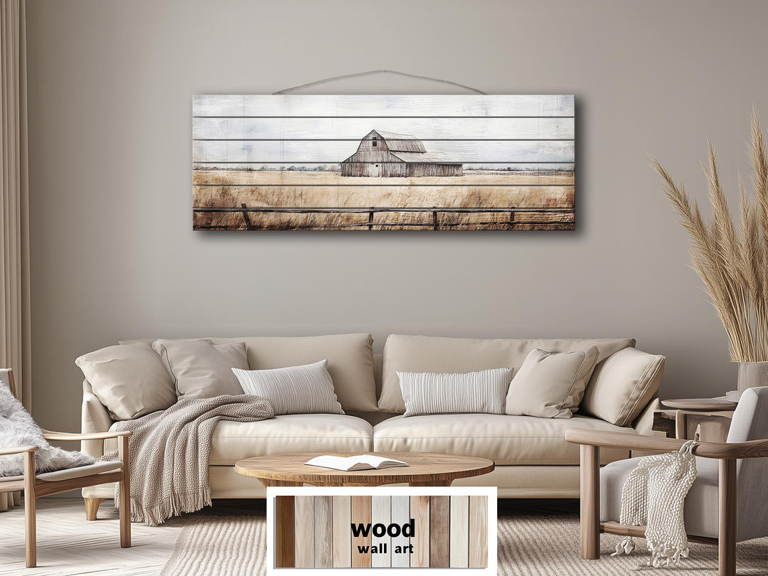 Old Barn Long Horizontal Rustic Distressed Wood Wall Art