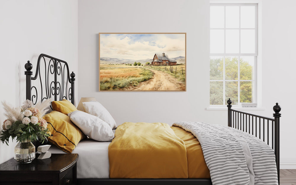 Old Barn in The Farm Field Vintage Rural Framed Canvas Wall Art