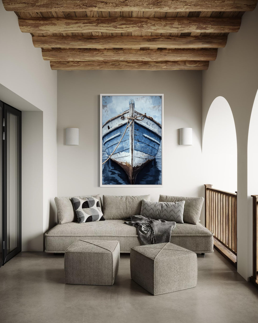 Old Blue Rustic Boat Close Up Vertical Canvas Wall Art