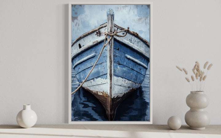 Old Blue Rustic Boat Close Up Vertical Canvas Wall Art