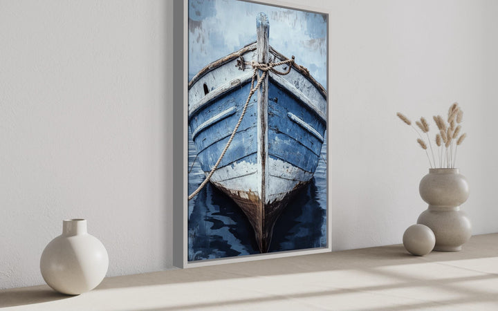 Old Blue Rustic Boat Close Up Vertical Canvas Wall Art