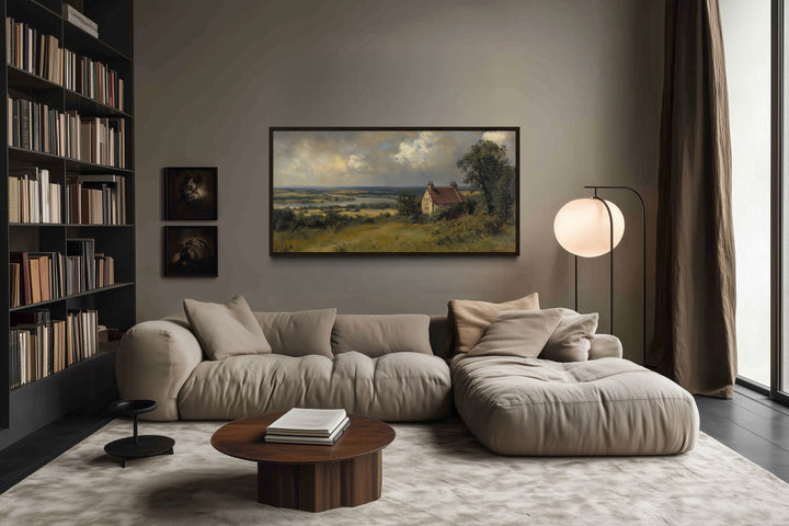 Old Cottage Near River Pastoral Antique Style Framed Canvas Wall Art