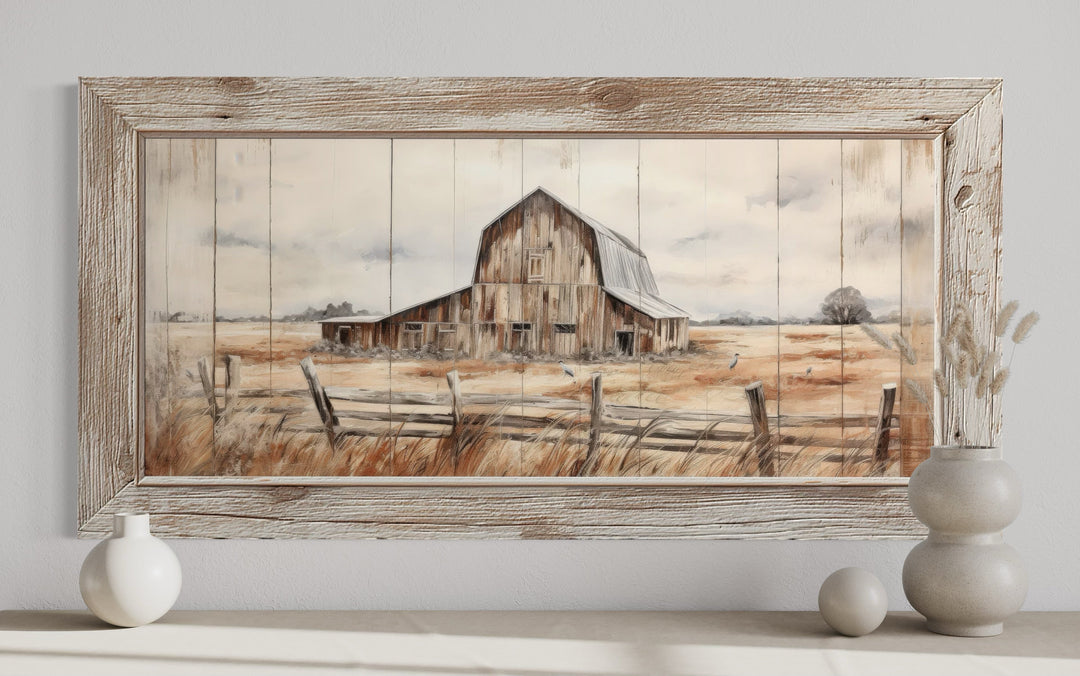 Old Farm Barn Painting On Wood Framed Canvas Wall Art